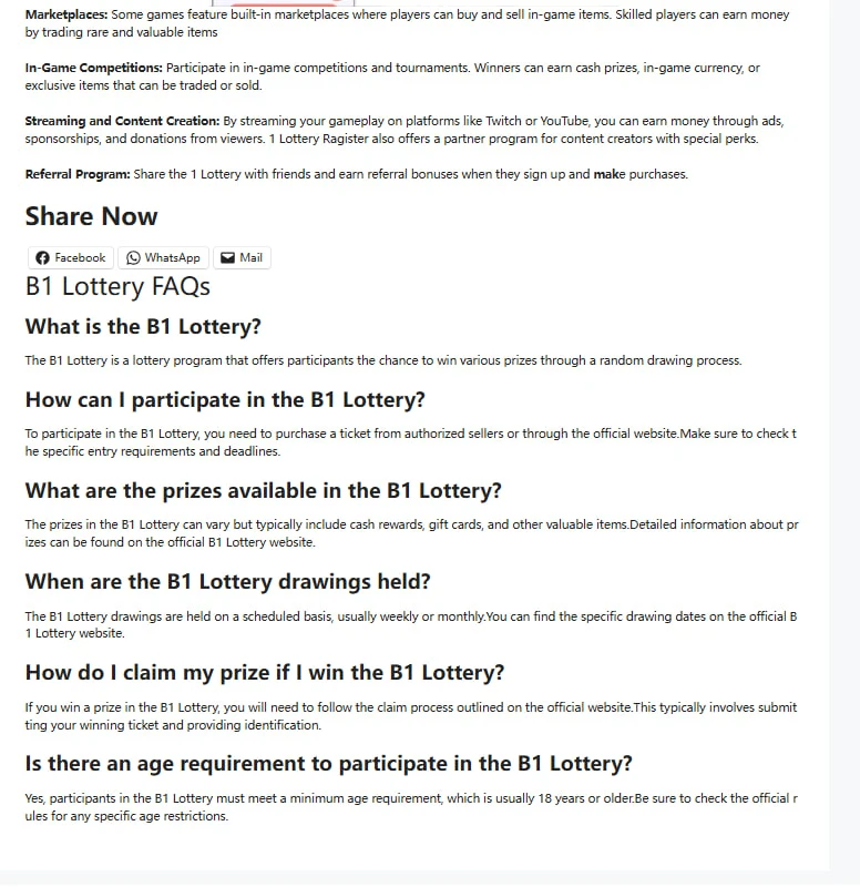 B1 Lottery help and support area
