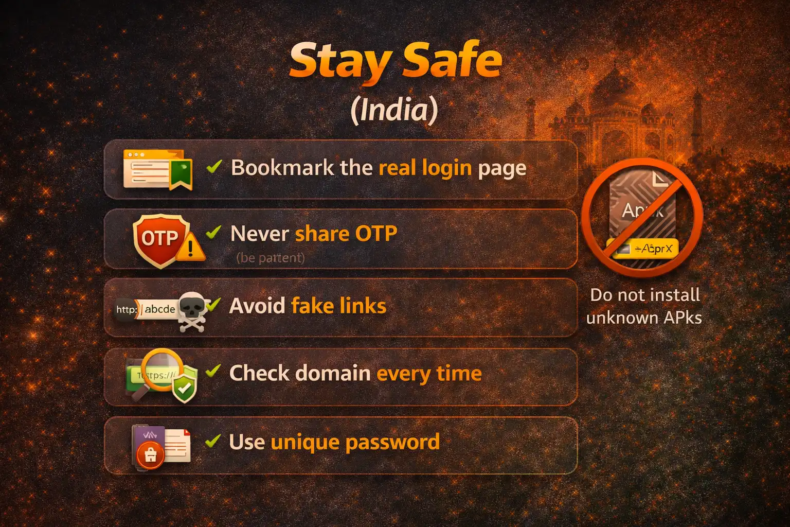 66 Lottery safety tips India - never share OTP, avoid fake links (sample image)